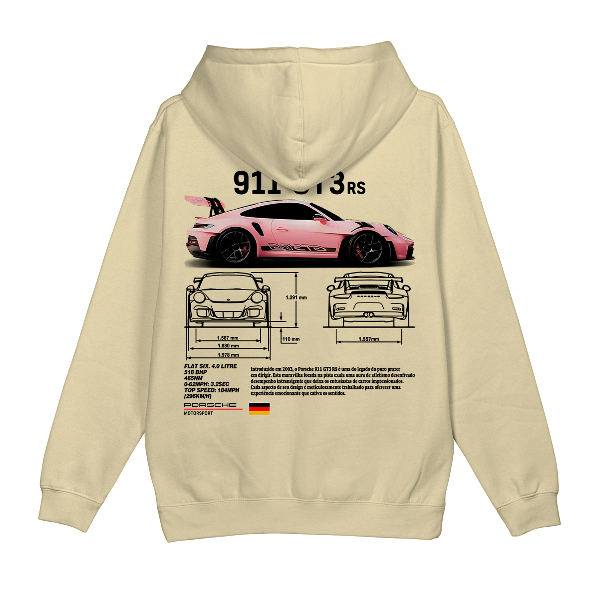 Moletom Canguru Porsche GT3RS Pink Rosa