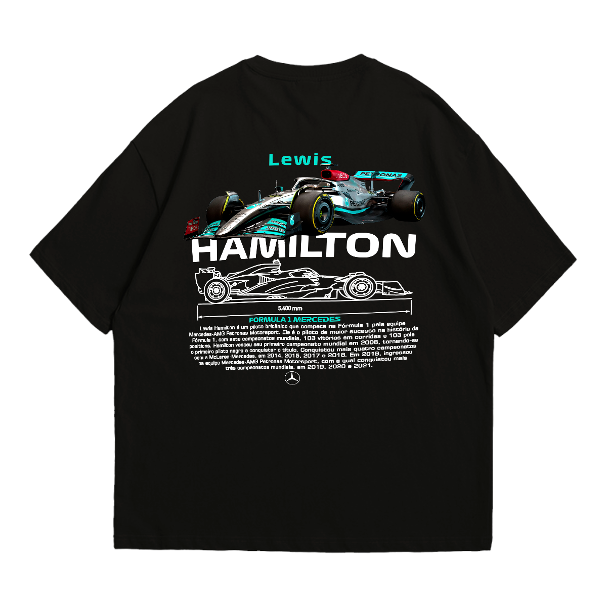 Camiseta Oversized Premium Formula 1 Lewis Hamilton Mercedes Benz